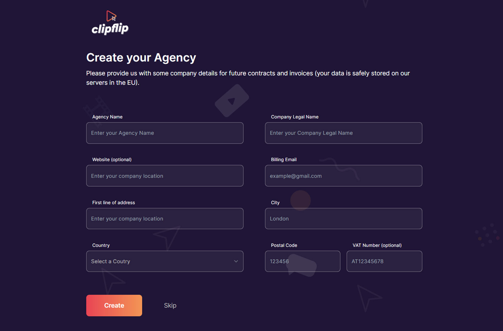 Create Agency Page